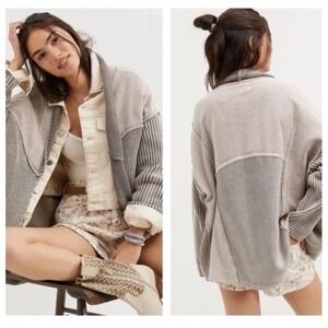 Pilcro Anthropologie Cardigan Women's SZ XXS Acid Wash Gray Drop Shoulder Boho
